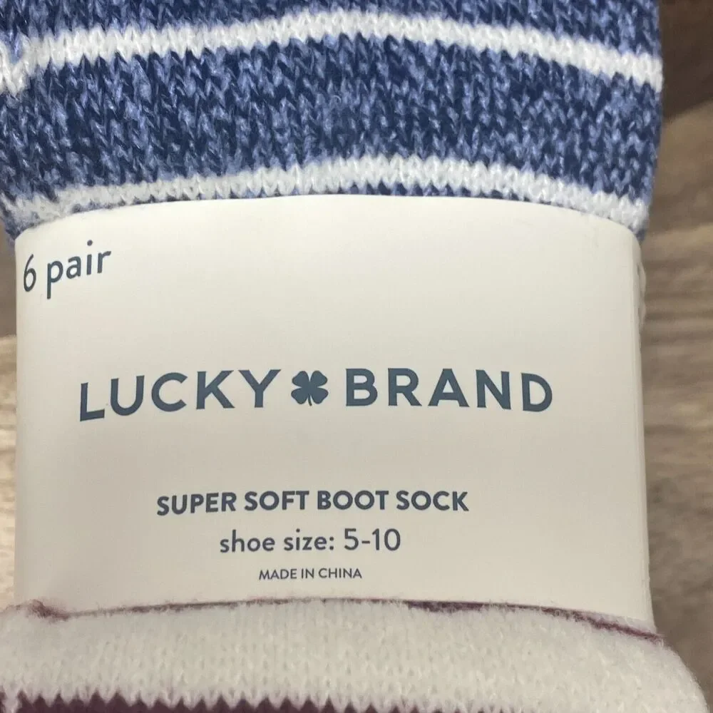 6 Pair Lucky Brand Super Soft Boot Sock for Women's Shoe Size 5-10 Blue Gray